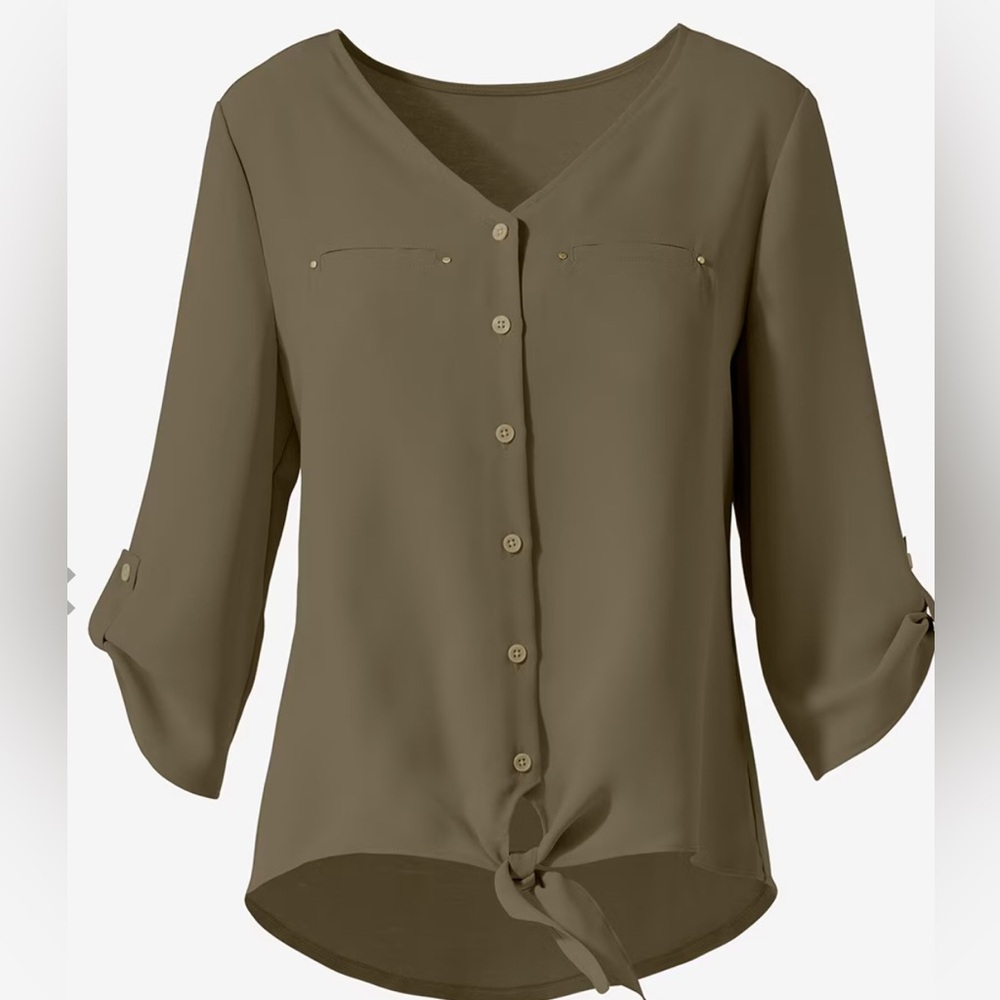 Tie-Front Rivet 3/4-Sleeve Shirt